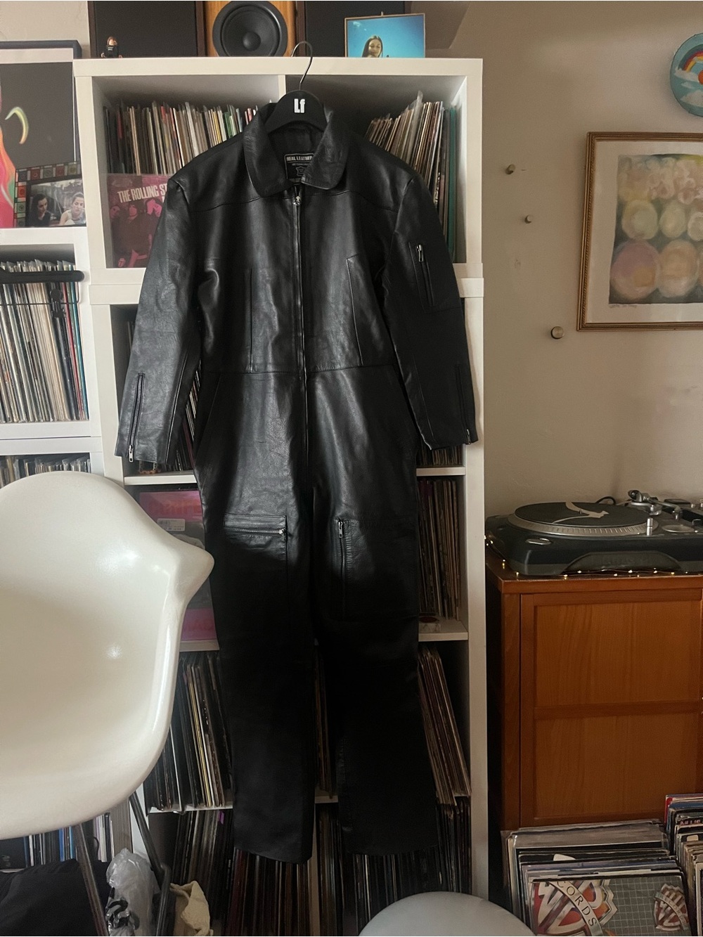 Vintage Black Leather Motorcycle Biker Full Body Jumpsuit Medium